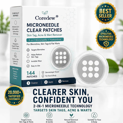 ✨Coredew®2-in-1 Microneedle & Hydrocolloid Patch🍀| Removes Raised Moles, Acne, Flat Warts & Skin Tags | Helps Improve Wrinkles, Scars & Blemishes | Invisible Patches for Face & Body